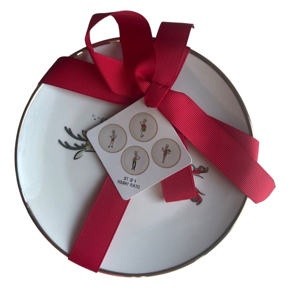 Clay Art Holiday Plates With Festive Reindeer Design Set Of 4